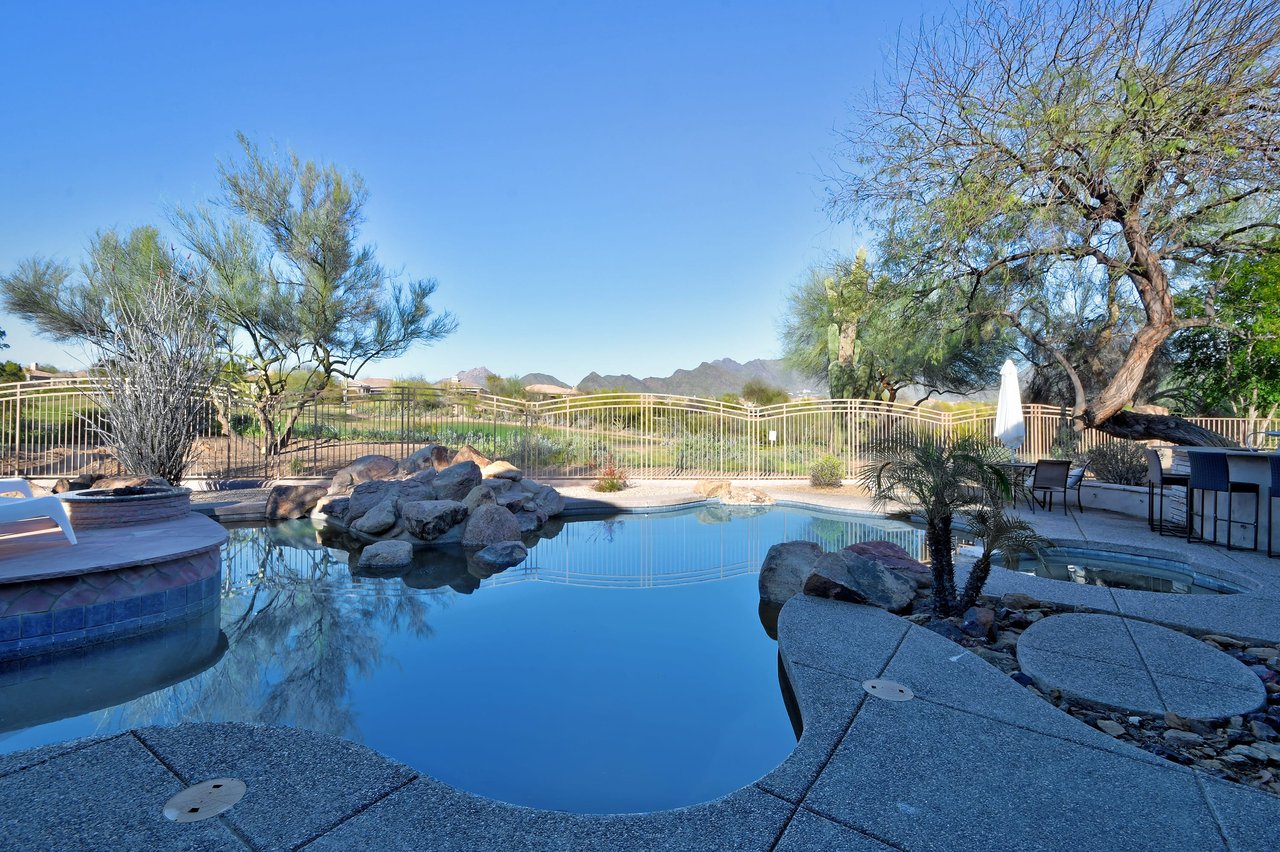 Grayhawk Scottsdale luxury backyard with resort-style pool and desert mountain views
