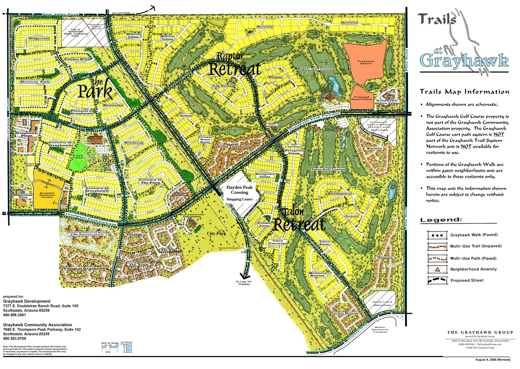 Trails at Grayhawk map showing The Park, Raptor Retreat, and Talon Retreat districts